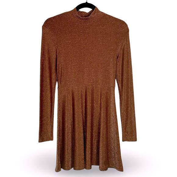 Wild Fable Lurex Mock Neck Skater‎ Dress Size Small Fit Flare Shimmer Glitter - Picture 2 of 4